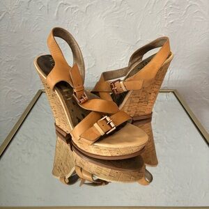 San Edelman Wedge Leather Strap Sandals